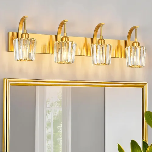 Vista 9 de Luces de tocador de cristal de 3 luces negras para tocador de baño, modernas lámparas de baño de cristal sobre espejo de 23.62 pulgadas de largo