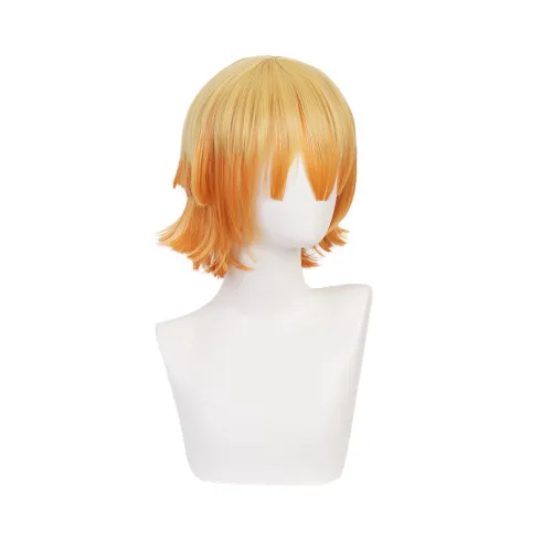 Vista 3 de ZGNGLIZ Peluca de cosplay de anime Agatsuma Zenitsu para Demon Slayer personajes de Kimetsu no Yaiba, pelucas de cosplay con gorra de peluca gratis
