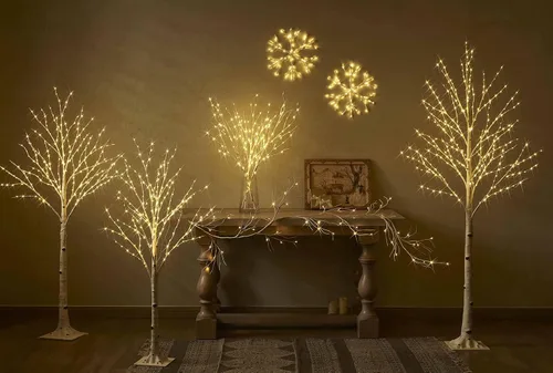 Vista 8 de Hairui Guirnalda de abedul iluminada, funciona con pilas, con 8 funciones, 48 luces blancas cálidas y multicolor, de 6 pies, guirnalda preiluminada