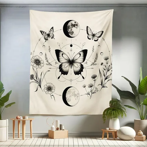 Vista 129 de Ambesonne Tapiz Trippy, vista panorámica de la cascada con bosques de ensueño y mandala oriental psicodélico, decoración de tela para colgar