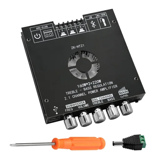 Vista 10 de ZK-1002T Placa de amplificador Bluetooth de 100 W+100 W con control de agudos y graves, placa de amplificador de audio estéreo mini de 2.0 canales