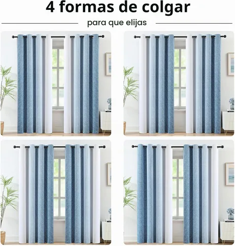 Vista 6 de Cortinas Completamente Opacas Azul Degradado de 63 pulgadas de Largo para Sala de Estar y Dormitorio, Cortinas con Aislamiento Térmico para Navidad