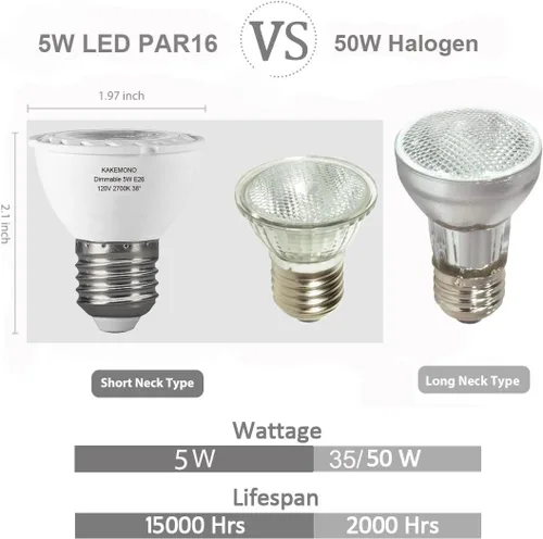 Vista 2 de PAR16 Bombillas LED regulables 5W cuello corto empotrable foco 2700K blanco cálido