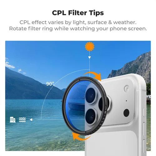 Vista 8 de K&F CONCEPT Kit de filtro de lente de cámara de teléfono CPL con clip de 2.047 in, filtro polarizador circular compatible con iPhone 17 16 15 14 13