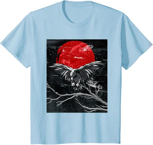 Vista 8 de Red Moon Raven - Camiseta japonesa de cuervo negro, Negro, S
