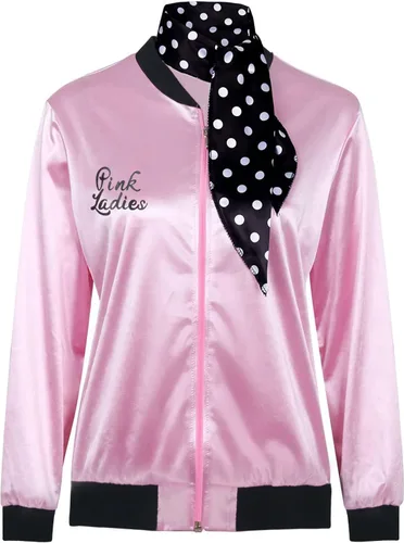 Vista 6 de FAYBOX Pink Ladies Jacket Grease 50s Costume for Women Girls,Halloween Costumes 1950s Party Outfits Accessories for Adults