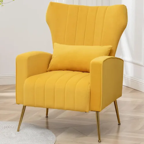 Vista 11 de Silla de Acento Moderna Tapizada para Sala de Estar, Silla con Brazo de Respaldo Alto con Patas de Metal Silla de Lectura Lumbar para Dormitorio