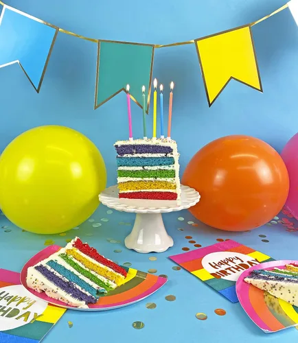 Vista 5 de Talking Tables Guirnalda de feliz cumpleaños arcoíris, pancarta de papel multicolor reutilizable para fiestas, 120 pulgadas / 10 pies, decoraciones