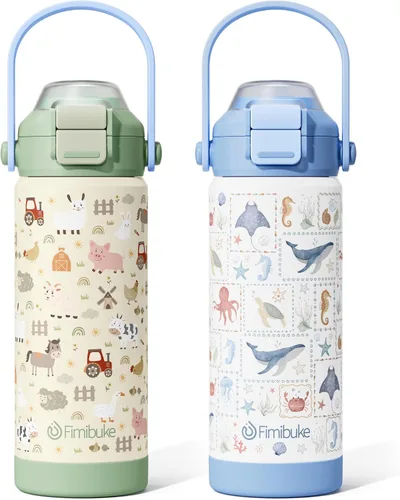 Vista 28 de Botella de agua aislada para niños con pop-open pajita y pico 2-en-1, botella de agua aislada de 14 onzas para niños, botella de acero inoxidable