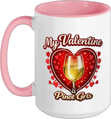 Vista 17 de Pinot Gris Wine Glass Valentine Hearts Love Funny Gift Ceramic Mug, Black/White, 11oz