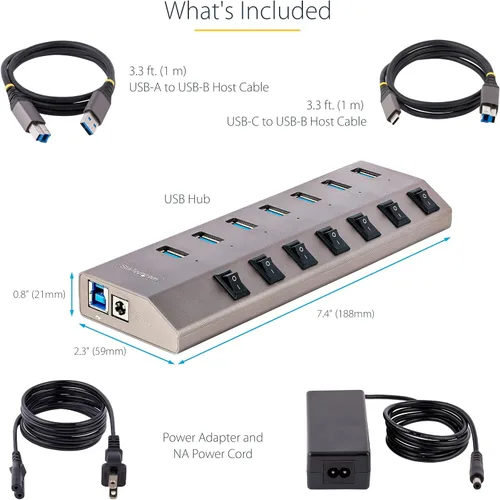 Vista 4 de StarTech Hub USB C autoalimentado de 7 puertos con interruptores individuales de encendido/apagado, concentrador de expansión USB 3.0 (5Gbps)