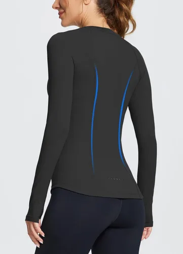 Vista 2 de BALEAF Women's Long Sleeve Workout Tops Compression Running Shirts Fitted Athletic Warm Thumbholes Quick Dry Stretch Yoga