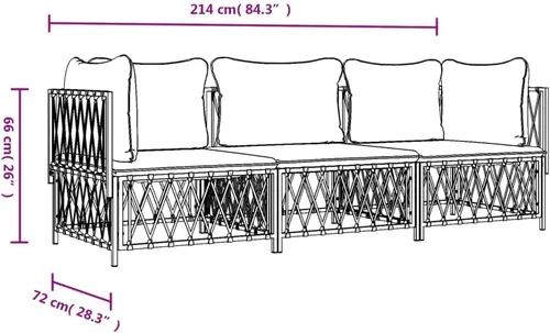 Vista 8 de 3-Piece Patio Lounge Set with Cushions White Steel Outdoor Furniture for Garden Balcony Porch