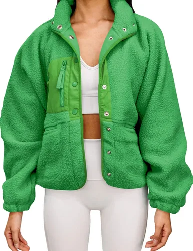 Vista 12 de Aoang Abrigos de invierno para mujer, casual, con solapa, manga larga Verde militar