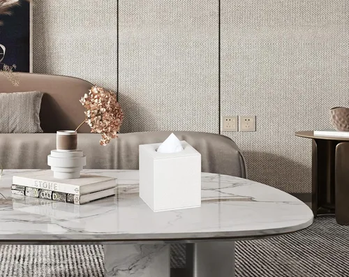 Vista 5 de COLYLAN Funda de Caja de Paños Cuadrada Soporte de Caja de Paños para Baño (Beige)