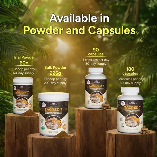 Vista 7 de Naturealm Suplemento en polvo de hongos orgánicos Sacred 7 Suministro para 60 días Mezcla 7 en 1 con melena de león, Reishi, Chaga Apoyo