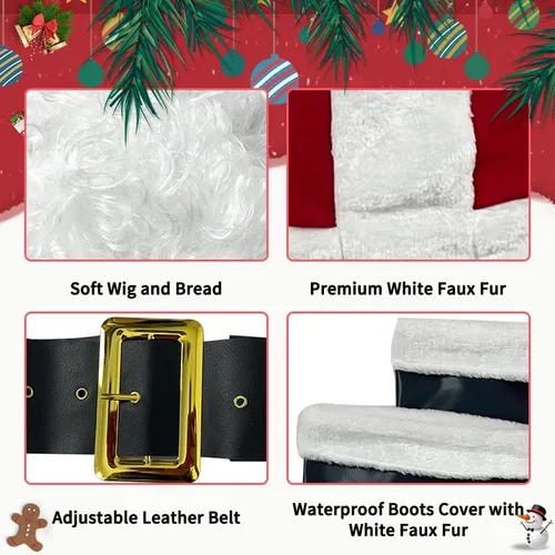 Vista 3 de Aotiooy Disfraz de Papá Noel, 10 piezas, traje de Papá Noel, para adultos, para hombres y mujeres, disfraz de Papá Noel para fiesta de Navidad