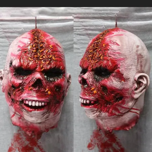 Vista 9 de Decoraciones colgantes de cabeza dividida para Halloween, cuerpo sangriento aterrador, cuerpo sangriento, tamaño real, real, accesorios de colgante