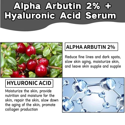 Vista 6 de Suero facial con 2% de alfa arbutina + ácido hialurónico – Suero iluminador para manchas oscuras, decoloración de cicatrices de acné y pigmentación