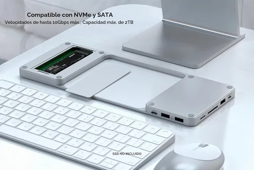 Vista 5 de Satechi Slim Dock para iMac de 24 pulgadas, carcasa SSD M.2 sin herramientas, color plateado Puerto de datos USB-C, USB-A, 2 puertos USB 2.0