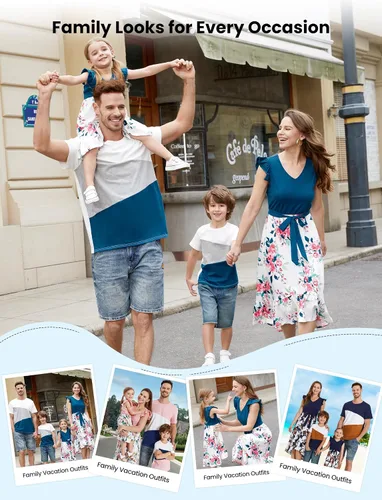 Vista 2 de PATPAT Conjuntos familiares a juego para verano, playa, vacaciones tropicales, manga con volantes, vestidos y camisetas para mamá y yo