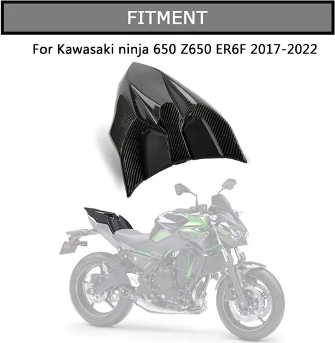 Vista 2 de Cubierta de capó para asiento de pasajero trasero para Ninja 650 Z650 2017 2018 2019 2020 2021 2022 2023 2024 (pintura de fibra de carbono)