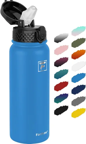 Vista 9 de Fanhaw Botella de agua de acero inoxidable aislada para niños de 20 onzas con tapa con popote, a prueba de fugas y antipolvo, botella de uso diario