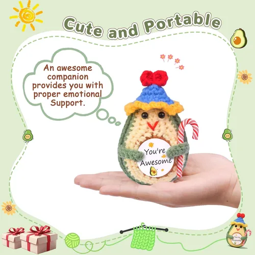 Vista 3 de Divertido aguacate de ganchillo, hecho a mano, apoyo emocional de lana de punto, aguacate, regalo inspirador para mujeres y hombres, día