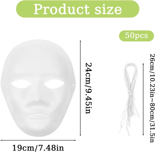 Vista 2 de 50 máscaras de papel maché a granel en blanco blanco pintable para Halloween, Mardi Gras, máscara de fiesta de bricolaje de cara completa