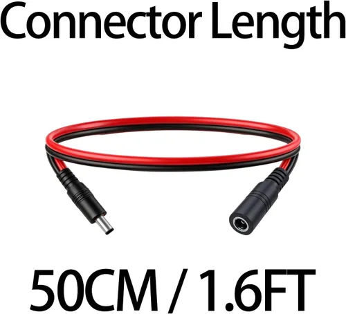 Vista 3 de Cable de extensión de alimentación CC de 1.6 pies 0.217 in × 0.083 in, conector macho a hembra, conector 5521 para tira de LED, fuente