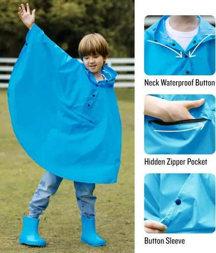 Vista 3 de Chaqueta ligera de poncho de lluvia para niños, impermeable, abrigo impermeable