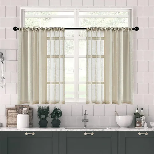 Vista 32 de MRTREES Cortinas transparentes de Aqua Blue, para cocina, de 36 pulgadas de longitud, cortinas transparentes de gasa con filtro de luz, cortinas
