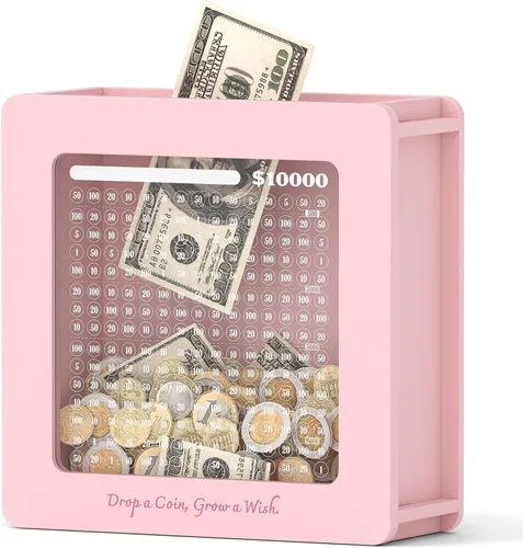 Vista 23 de Summidate Caja de ahorro de dinero de madera, caja de ahorro de ventana transparente con calcomanías de bricolaje, alcancía de oso personalizada
