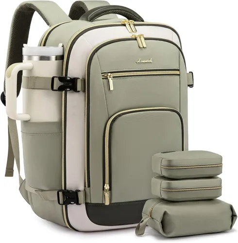 Vista 19 de LOVEVOOK Mochila de viaje para mujer y hombre, Beige, Mochilas de viaje