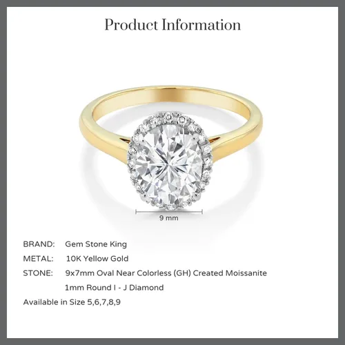 Vista 67 de Gem Stone King Anillo de compromiso ovalado de oro amarillo de 10 quilates con piedra natal y halo de diamantes Ovalado de 0.354 x 0.276 in