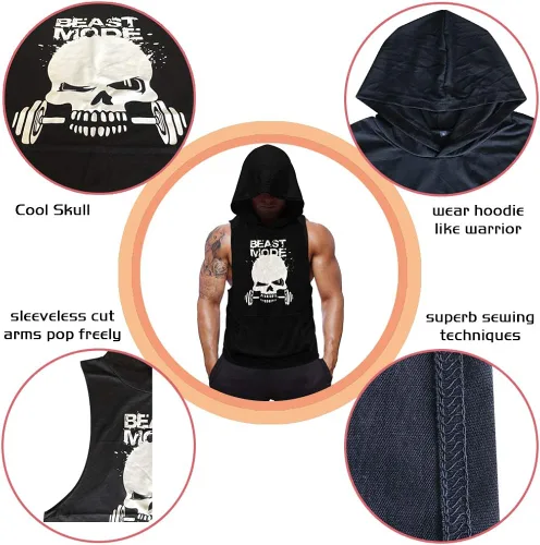 Vista 2 de SZKANI Chaleco de entrenamiento sin mangas con estampado de calavera para hombre