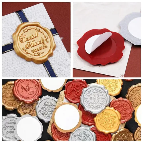 Vista 6 de Adhesivos de cera personalizados, sellos de cera adhesivos personalizados con diseño de logotipo, ideal para invitaciones de boda, sobre diario