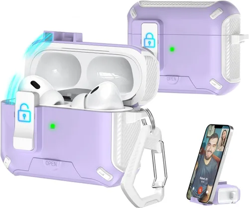 Vista 18 de R-fun Funda de carga compatible con AirPods de 2ª generación 2019, 1ª generación 2016, protección completa contra caídas, tapa desplegable