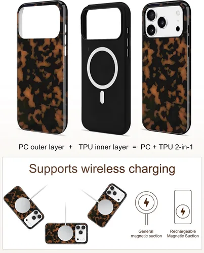 Vista 364 de Jusy Funda compatible con MagSafe con estampado de caparazón de tortuga marrón para iPhone 7/8/SE, cubierta protectora de TPU suave magnética