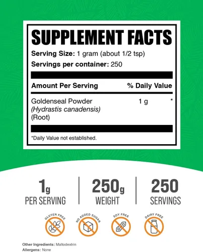 Vista 2 de BulkSupplements. com Goldenseal Powder - Suplemento de hierbas, procedente de raíz de sello de oro, vegano y sin gluten, 0.04 oz por porción, 250 g