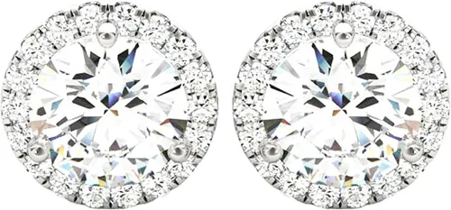 Vista 2 de Houston Diamond District Aretes de halo de diamantes cultivados en Platinado