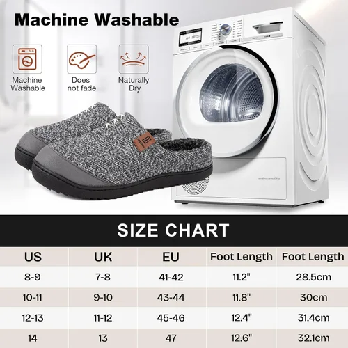Vista 6 de MERRIMAC Pantuflas de espuma viscoelástica de punto para hombre, cómodas, con forro de sherpa