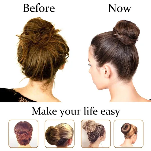 Vista 6 de Kitjans 2PCS Extra Blonde Hair Donut Bun Maker for Kids, Ring Style Bun - Short & Thin Hair Chignon Shaper (2.5 Inch/Beige)