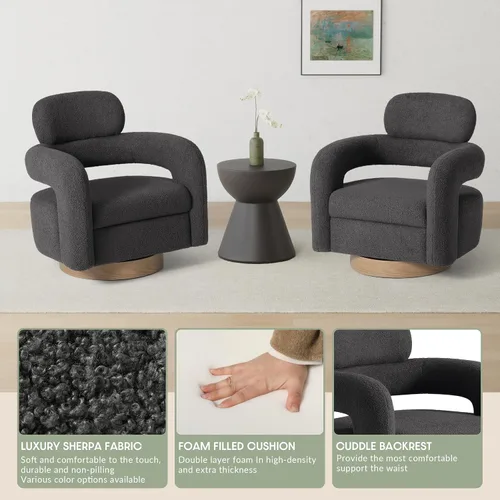 Vista 6 de WestinTrends Alexandria Mid-Century Modern Sherpa - Silla giratoria de barril color gris carbón