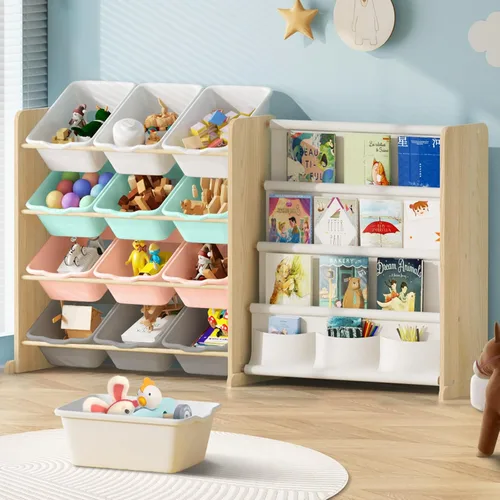Vista 8 de EXPERLAM Organizador de Almacenamiento de Juguetes para Niños - Almacenamiento de Juguetes con Estantería, Organizador de Juguetes con 12