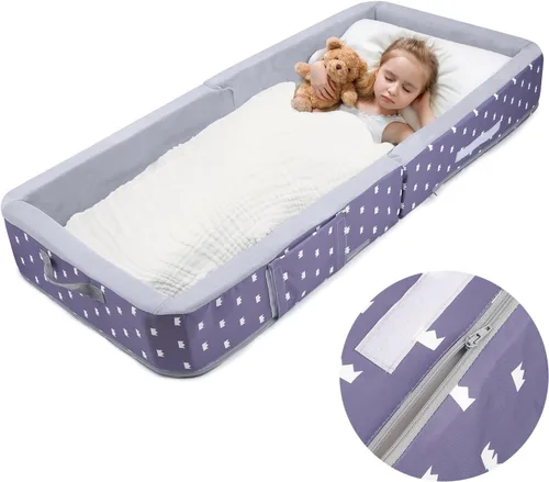 Vista 3 de Cama plegable para niños pequeños con lados, cama plegable para niños de 18 meses a 5 años (rectangular, corona)