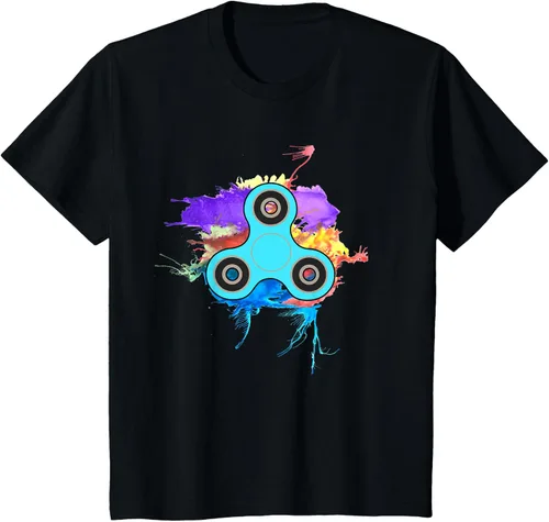 Vista 3 de Retro Spinner neón acuarela Splash 't shirt, niños 10, Negro