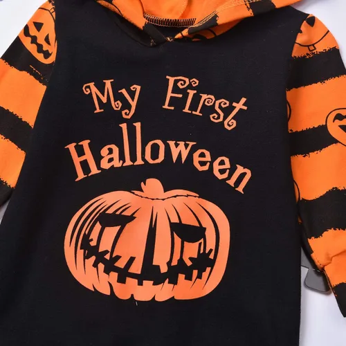 Vista 4 de Aalizzwell Traje de Halloween para bebé con capucha para el primer Halloween, overol de una pieza para niños y niñas pequeños