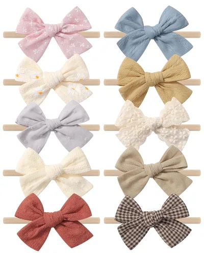 Vista 10 de doboi 3 diademas para el 4 de julio para niñas Star - Bandas de nailon y lino para el cabello, hechas a mano, accesorios para el cabello