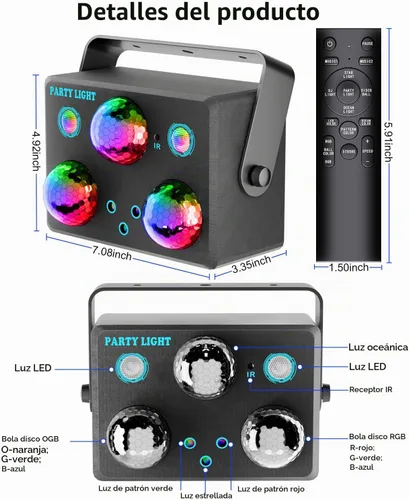 Vista 5 de Luces de fiesta, luz estroboscópica DJ de discoteca, proyector de bola de discoteca para escenario, efecto de rave, luz para clubes de baile, sonido